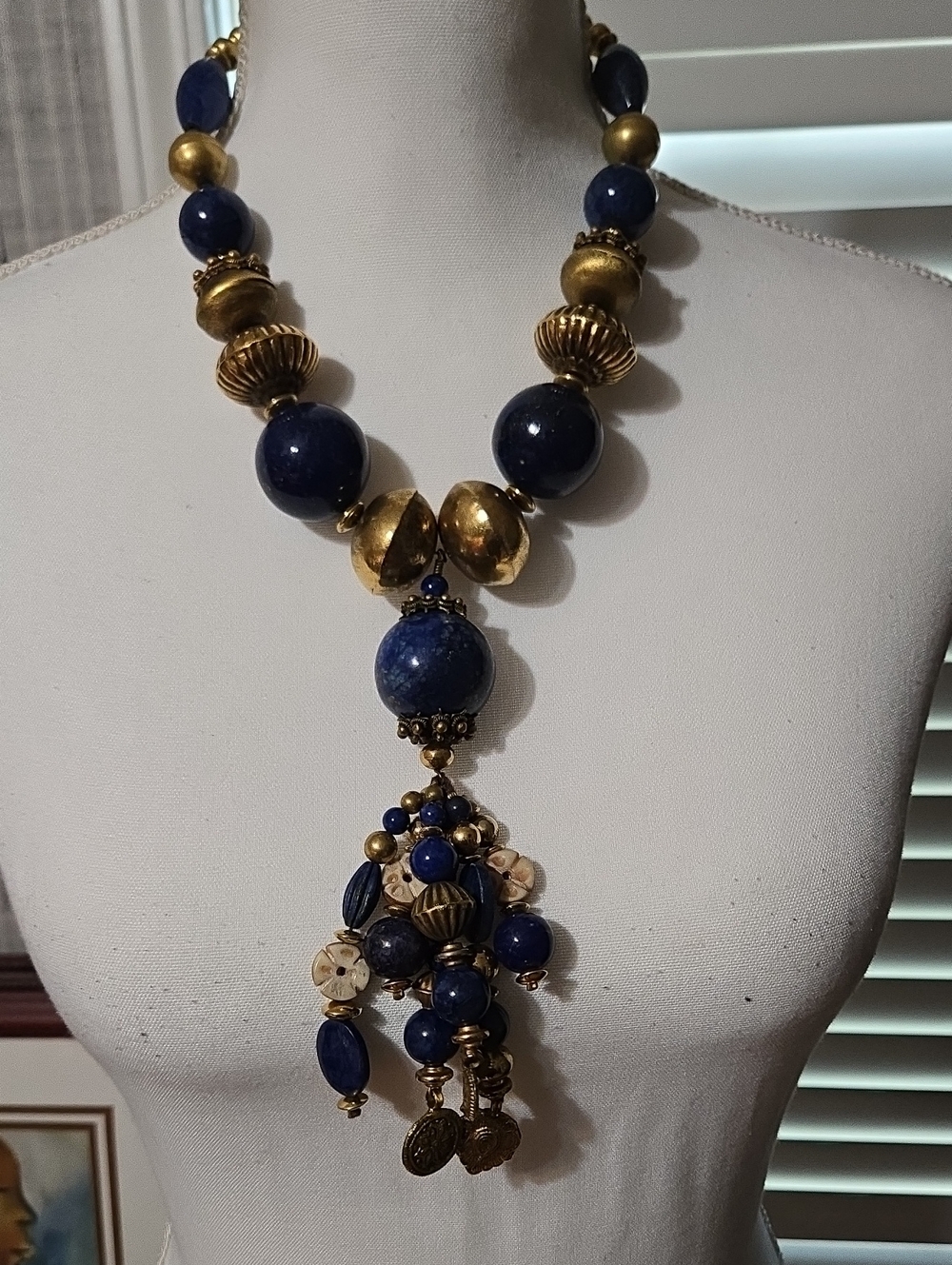 Vintage Elegant Lapis & Gold Statement Necklace
